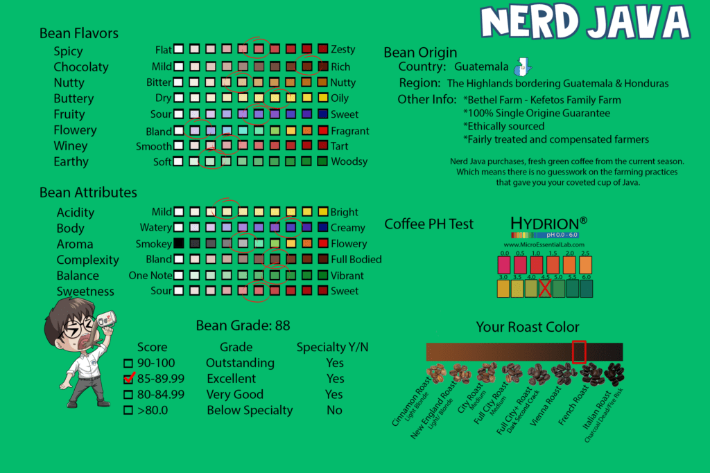 Nerd Java Roast info Cart Guatemala Kafetos
