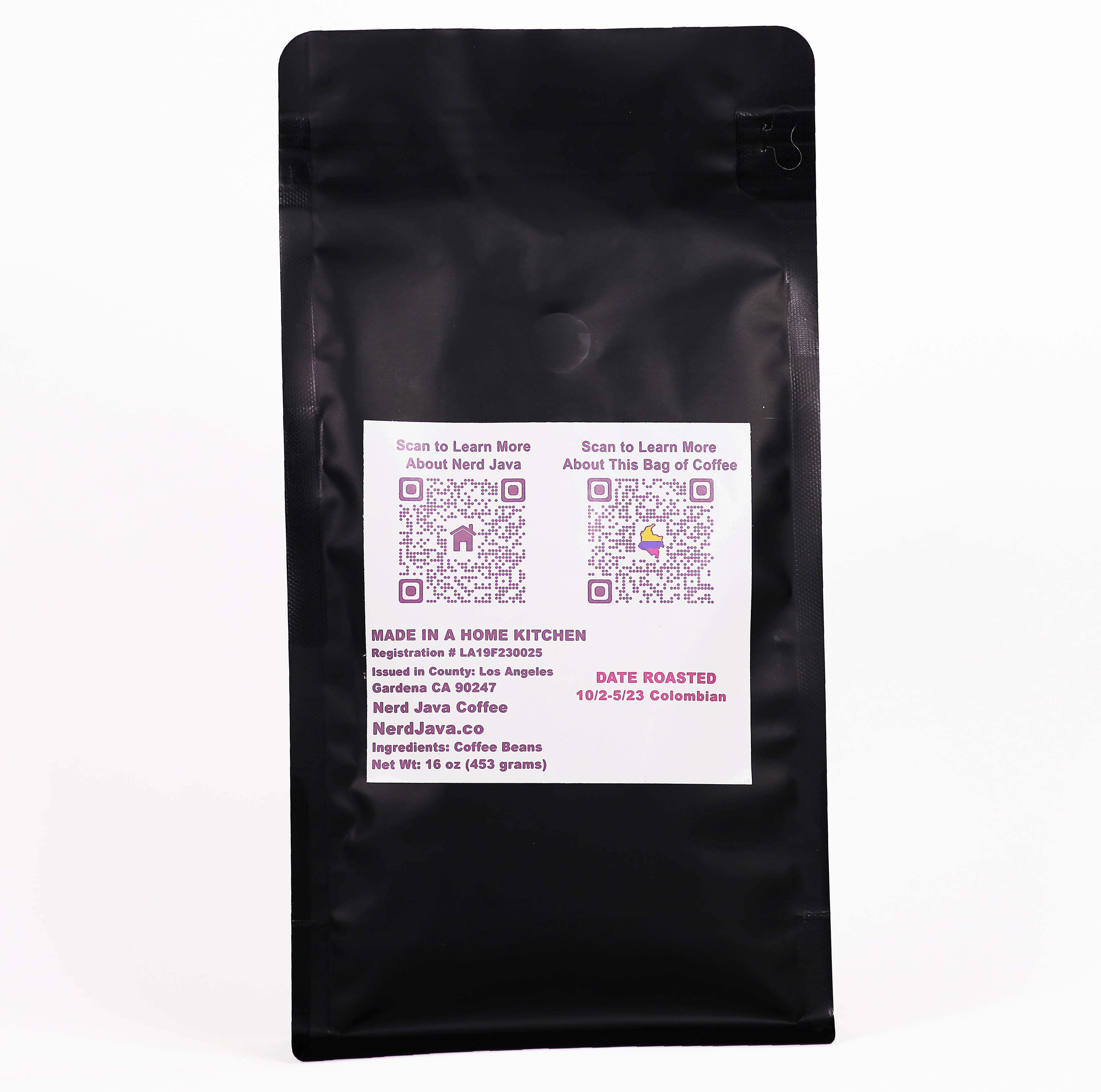 Colombia Ground Whole Bean Extreme Regular Back of Bag 16 oz
