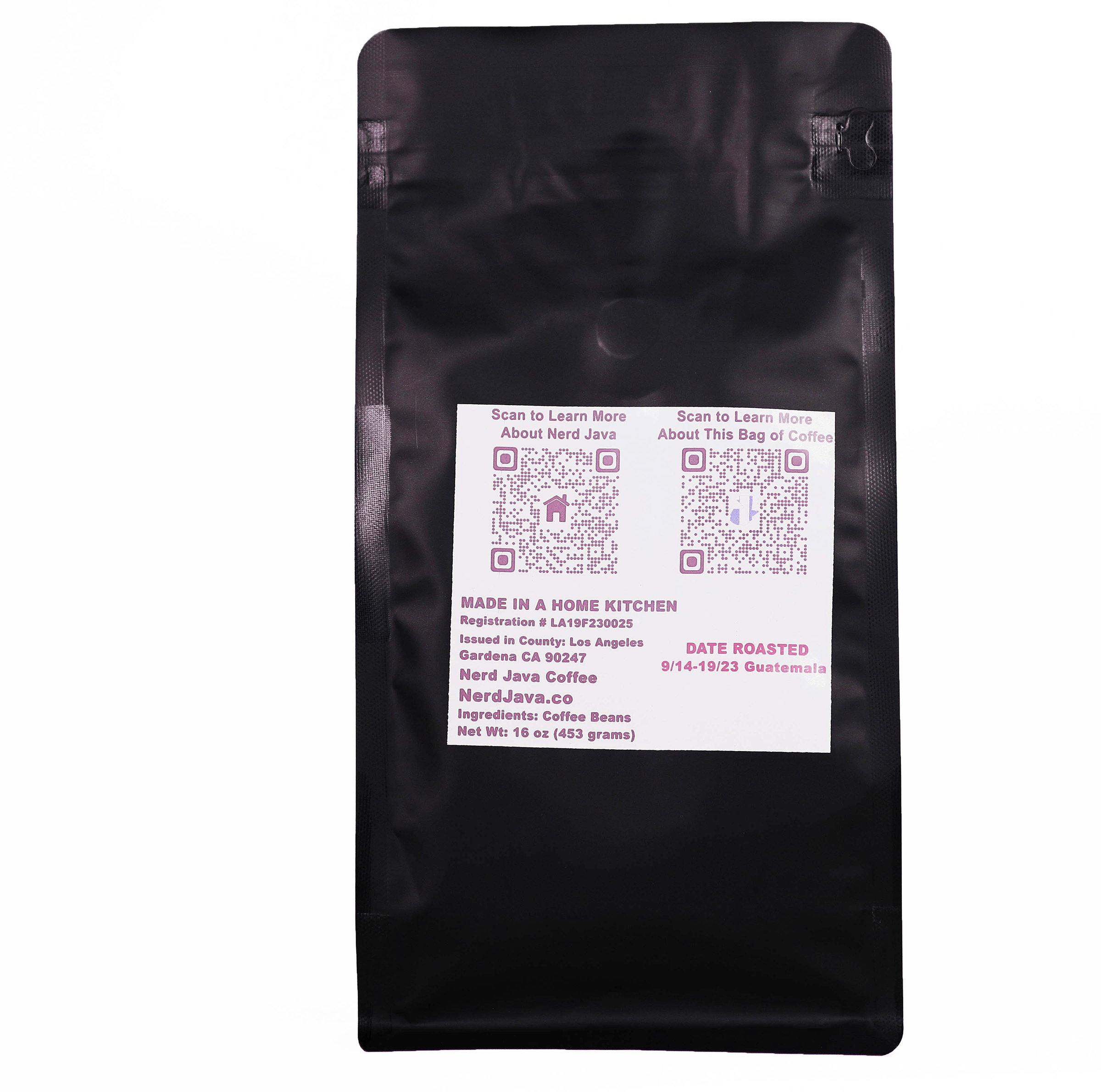 Guatemala Ground Whole Bean Extreme Regular Back of Bag 16 oz