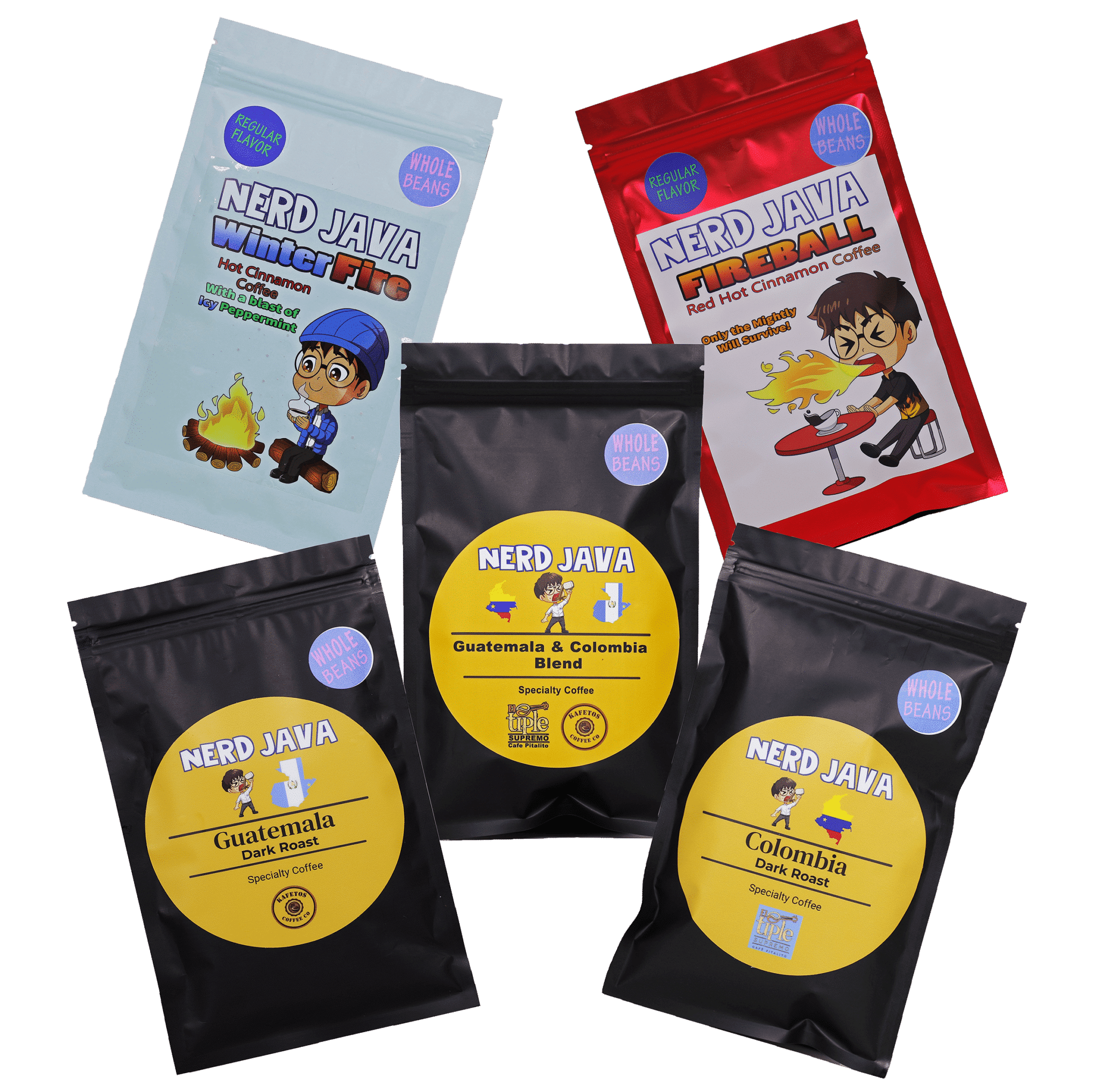 Sample Pack Regular Flavor Whole Bean 3 oz with transparent background