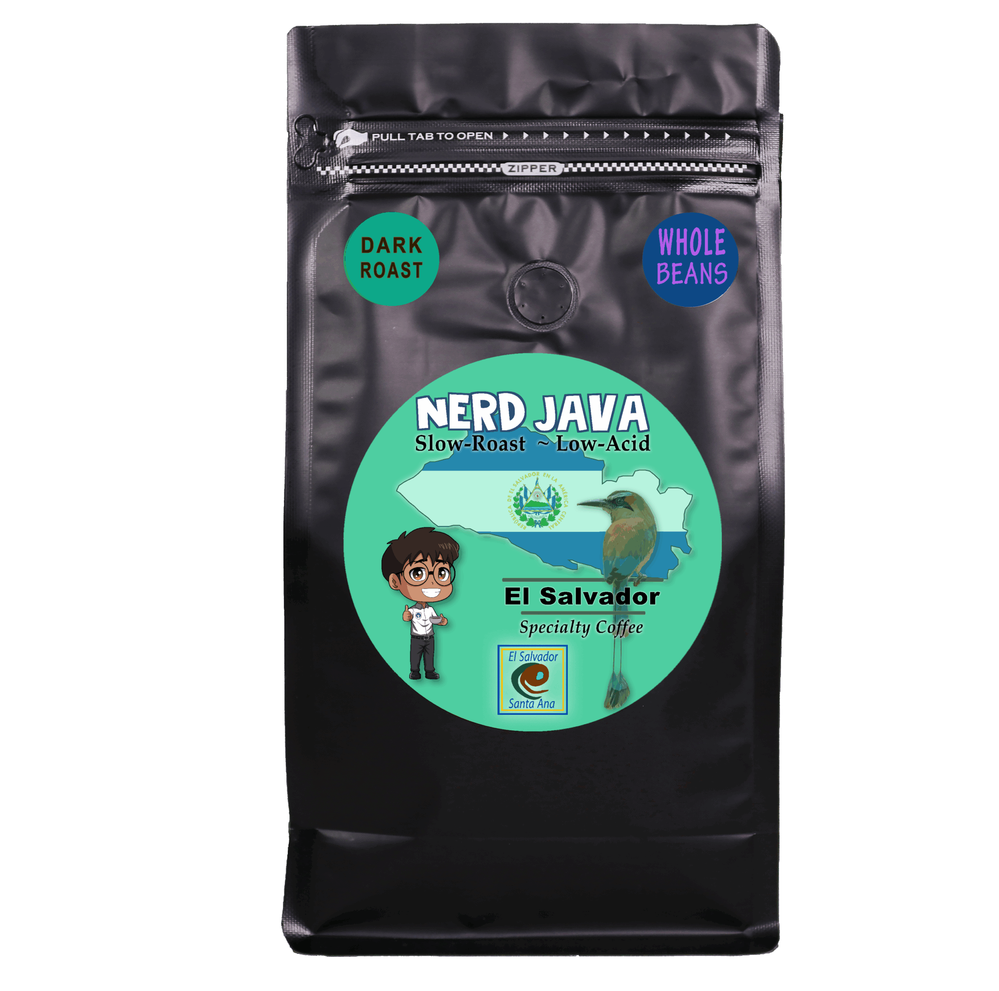 El Salvador Dark Roast Whole Bean 16 oz transparent BG